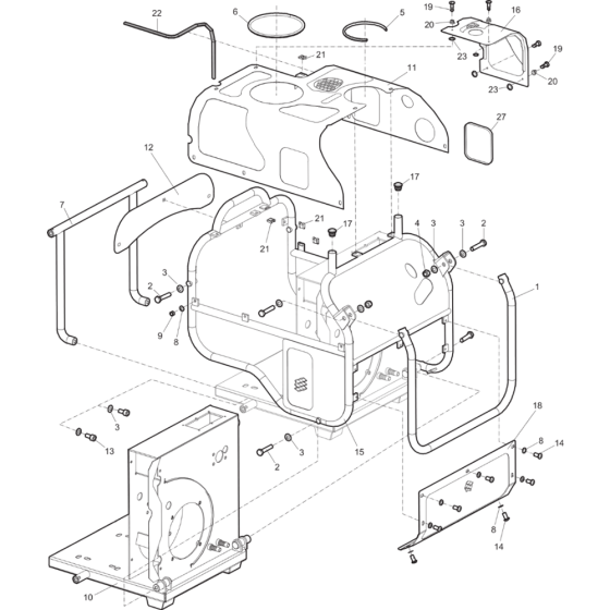 Frame and Cowl Assy for Atlas Copco LP9-20E PAC-Electrical Power Packs (from s/n BGF002671 to BGF077871)