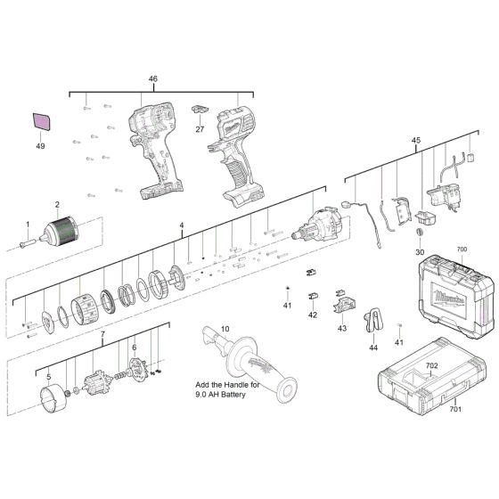 Milwaukee M18BPD Drill Assembly