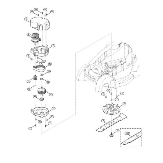 Engine, Blade Assembly for Stihl/ Viking MA 339.0 C Cordless Lawn Mowers