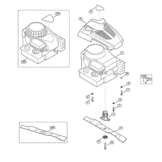 Engine, Blade for Viking MB 2.1 R Petrol Lawn Mowers