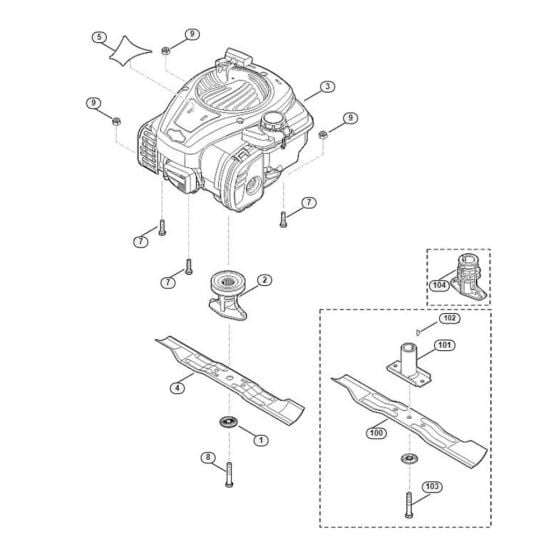 Engine, Blade for Viking MB 248.3 Petrol Lawn Mowers