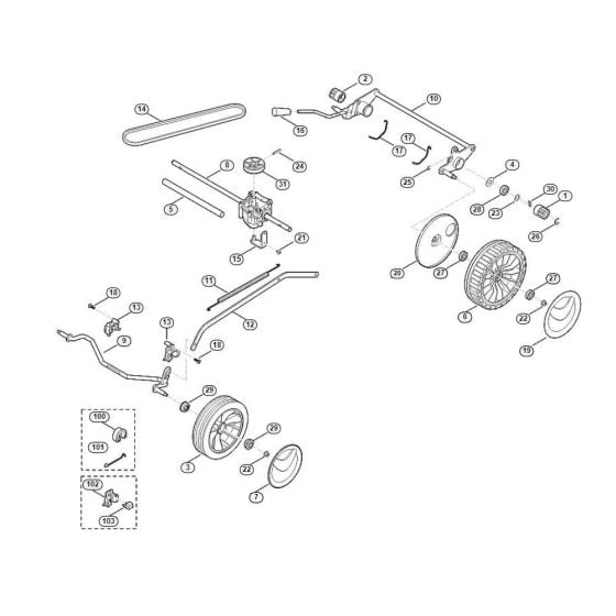 Chassis, Gear Box for Viking MB 253.1 T Petrol Lawn Mowers