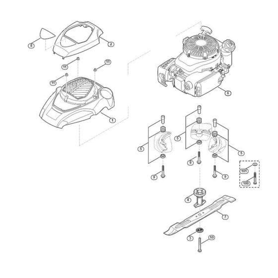 Engine, Blade for Viking MB 4.0 RT Petrol Lawn Mowers