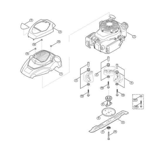 Engine, Blade for Viking MB 4.0 RTP Petrol Lawn Mowers