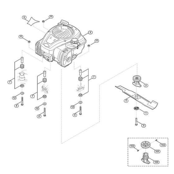 Engine, Blade for Viking MB 448.1 T Petrol Lawn Mowers