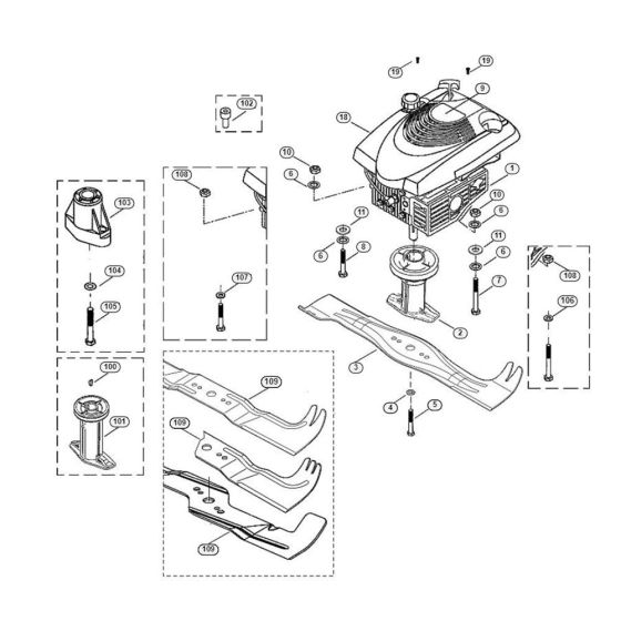 Engine, Blade for Viking MB 500 Petrol Lawn Mowers