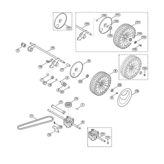 Shaft, Gear Box for Viking MB 545.0 T Petrol Lawn Mowers