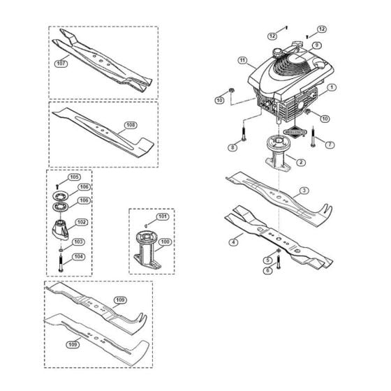 Engine, Blade for Viking MB 555 Petrol Lawn Mowers