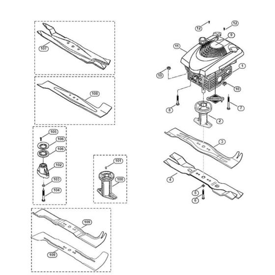 Engine, Blade for Viking MB 555 E Petrol Lawn Mowers