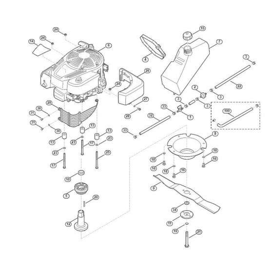 Engine, Tank, Blade for Viking MB 6.1 RV Petrol Lawn Mowers