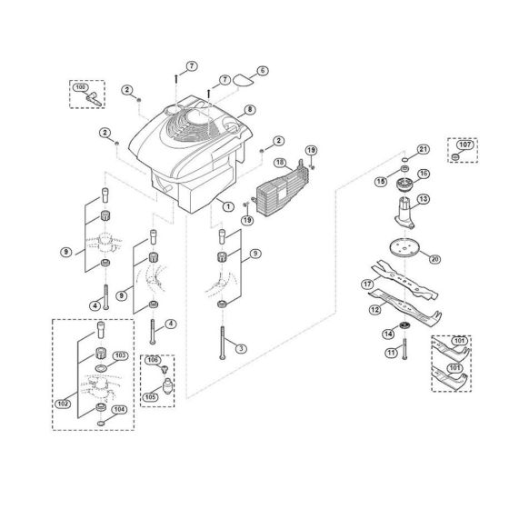 Engine, Blade for Viking MB 650.0 V Petrol Lawn Mowers