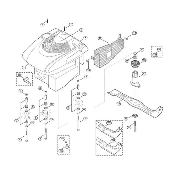 Engine, Blade for Viking MB 650.0 VQ Petrol Lawn Mowers