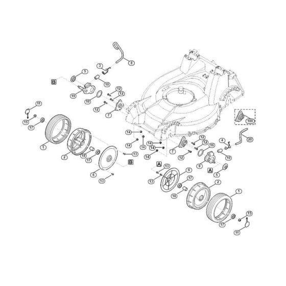 Front Height Adjustment, Front Wheel for Viking MB 756.0 YS Petrol Lawn Mowers