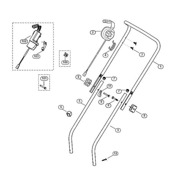 Handle for Viking ME 340 Petrol Lawn Mowers