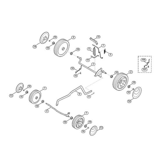 Chassis, Height Adjustment for Viking ME 443.1 Petrol Lawn Mowers