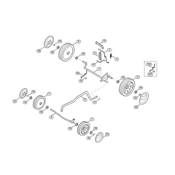 Chassis, Height Adjustment for Viking ME 443.1 C Petrol Lawn Mowers