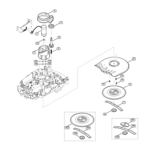 Mowing Deck, Height Adjustment Assembly for Stihl/ Viking MI 632.0 P Robotic Mowers