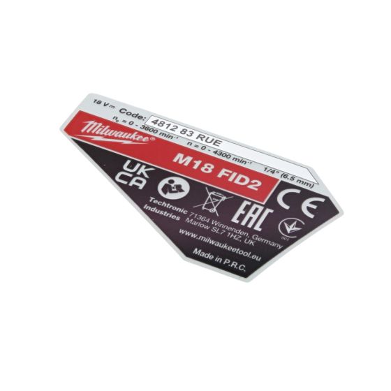 Rating Plate for Milwaukee M18FID2 Impact Drivers - MIL4931480467
