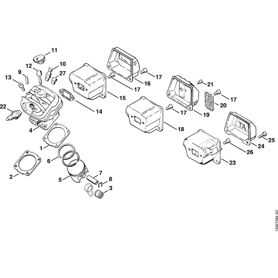 Cylinder, Muffler Assembly for Stihl 026 Gasoline Chainsaws