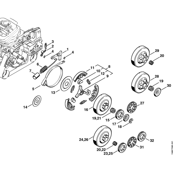 Chain brake, Clutch Assembly for Stihl 036 Gasoline Chainsaws