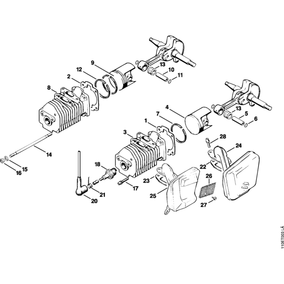 Cylinder, Muffler Assembly for Stihl 041AV Gasoline Chainsaws