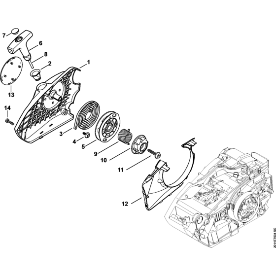 Recoil Starter Assembly Assembly for Stihl MS150C Chainsaws