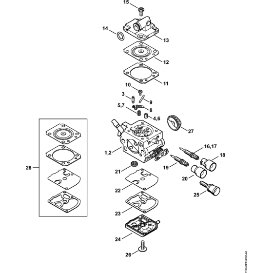 Carburetor 1137/17 & 1137/07 Assembly for Stihl MS193T MS193TC Chainsaws