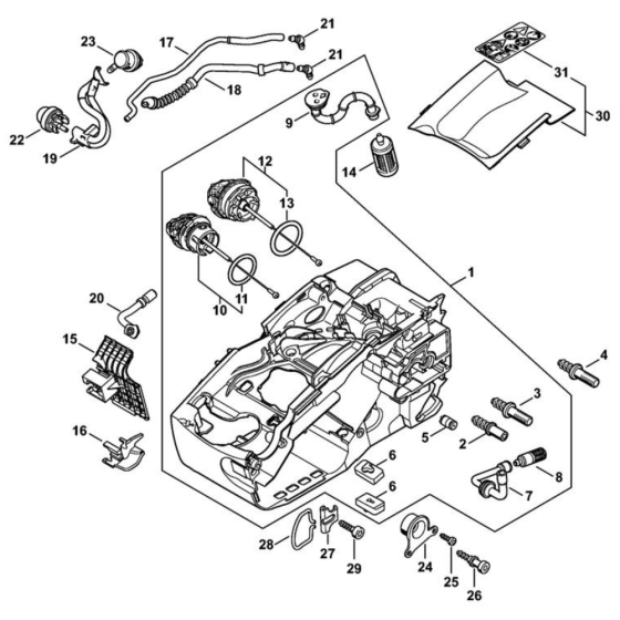 Motor housing for Stihl MS 194 T Chainsaw