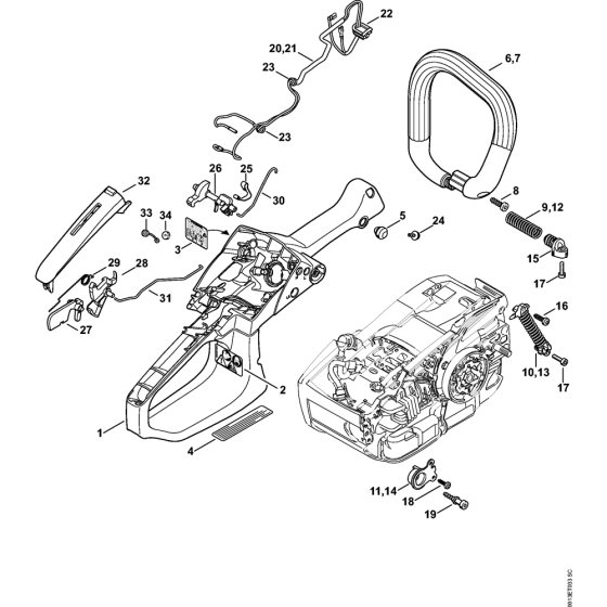 Handle housing & Handlebar Assembly for Stihl MS201 MS201C Chainsaws