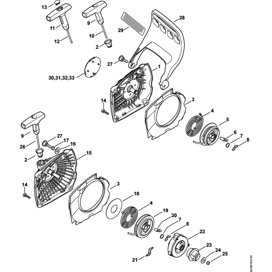 Rewind starter & Hand guard Assembly for Stihl MS231 MS231C MS251 MS251C Chainsaws