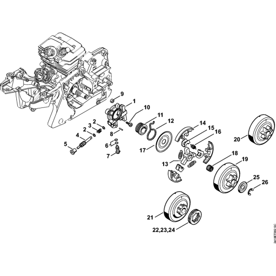 Oil pump & Clutch Assembly for Stihl MS241C Chainsaws