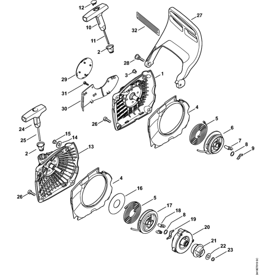 Rewind starter & Hand guard Assembly for Stihl MS241C Chainsaws