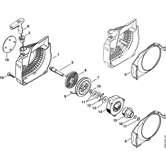 Fan housing with rewind starter type 2 Assembly for Stihl MS250 MS250C Chainsaws