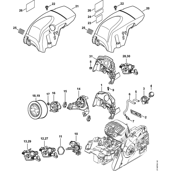 Air baffle & Carburetor bracket & Shroud Assembly for Stihl MS271 MS271C MS291 MS291C Chainsaws