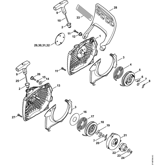 Rewind starter & Hand guard Assembly for Stihl MS271 MS271C MS291 MS291C Chainsaws