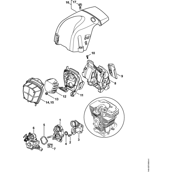 Carburetor bracket & Air filter & Shroud (28.2012) Assembly for Stihl MS311 Chainsaws