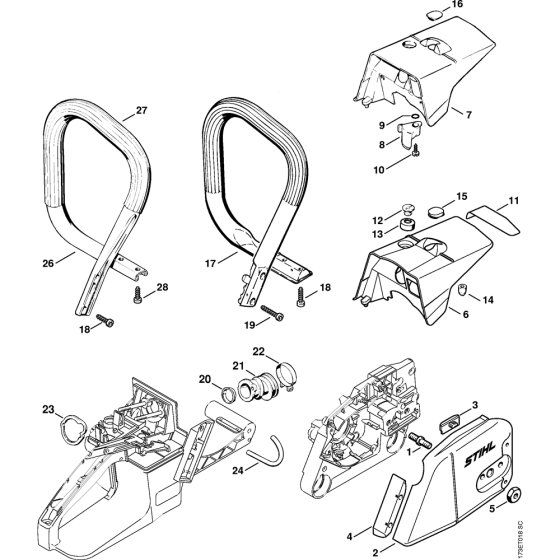 Chain sprocket cover & Handlebar Assembly for Stihl MS340 Chainsaws