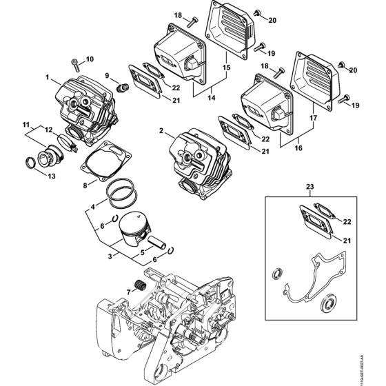 Cylinder & Muffler Assembly for Stihl MS382 Chainsaws