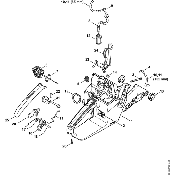 Tank housing & Throttle control Assembly for Stihl MS382 Chainsaws