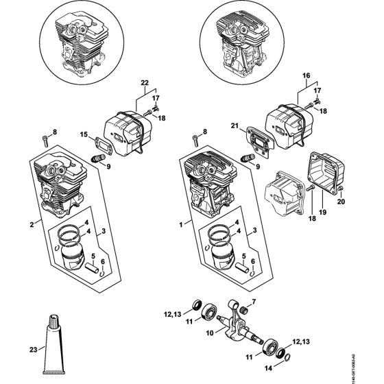 Cylinder & Muffler Assembly for Stihl MS391 Chainsaws