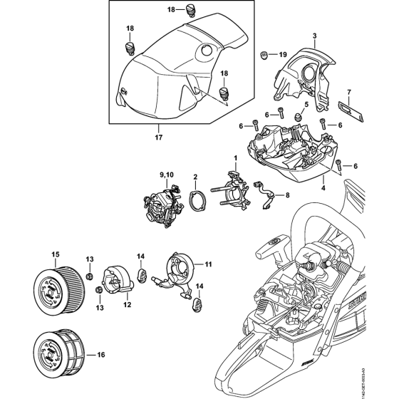 Carburetor bracket & Air filter & Shroud M-Tronic Assembly for Stihl MS462 MS62C Chainsaws