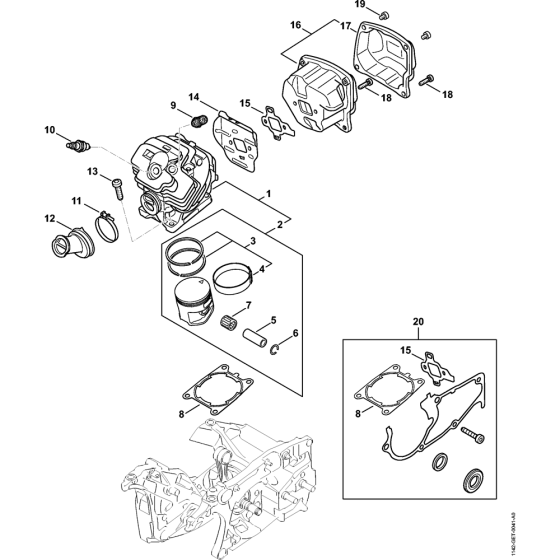 Cylinder & Muffler Assembly for Stihl MS462 MS62C Chainsaws