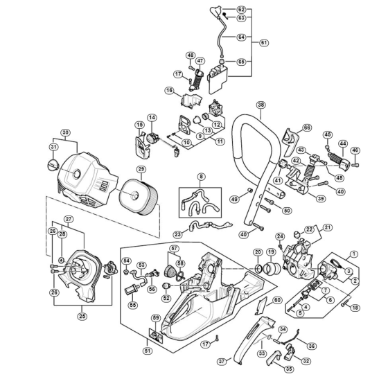 Fuel Inj System, Tan Housing, Handlebar Assy for Stihl MS 500i Chainsaws