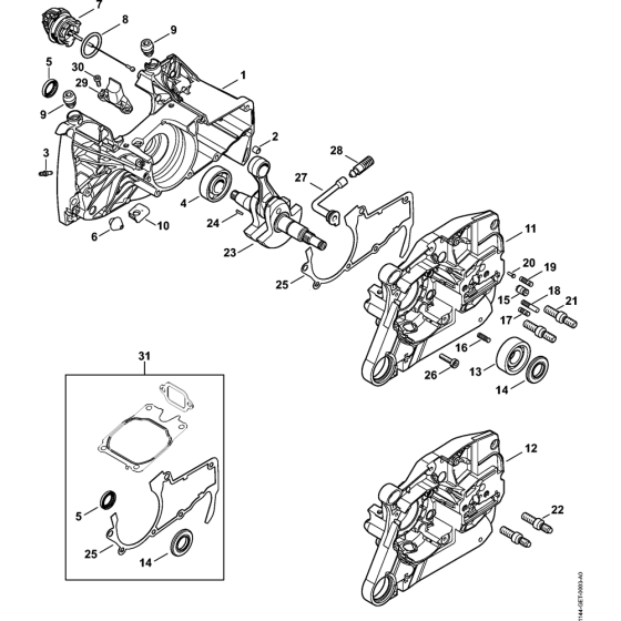 Crankcase Assembly for Stihl MS651 Chainsaws