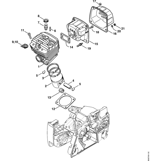 Cylinder & Muffler Assembly for Stihl MS780 Chainsaws