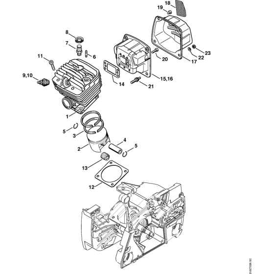 Cylinder & Muffler Assembly for Stihl MS880 Chainsaws