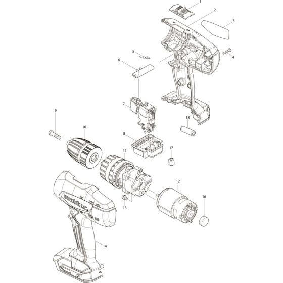 Main Assembly for Makita MT081E Cordless Hammer Driver Drills
