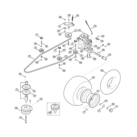 Gearbox, Rear Wheel, Blade Clutch for Stihl/ Viking MT 4097.1 S Ride on Mowers