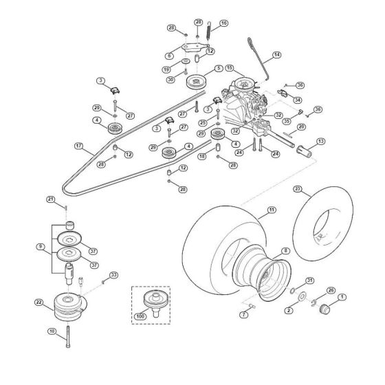 Gearbox, Rear Wheel, Blade Clutch for Stihl/ Viking MT 4097.1 SX Ride on Mowers