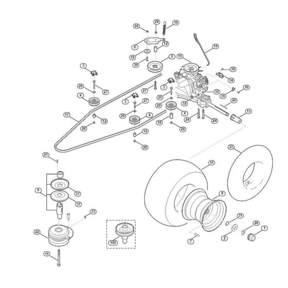 Gearbox, Rear Wheel, Blade Clutch for Stihl/ Viking MT 4112.1 S Ride on Mowers